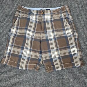American‎ Eagle Outfitters Mens Plaid Shorts Brown Blue Size 32 Cotton 26859